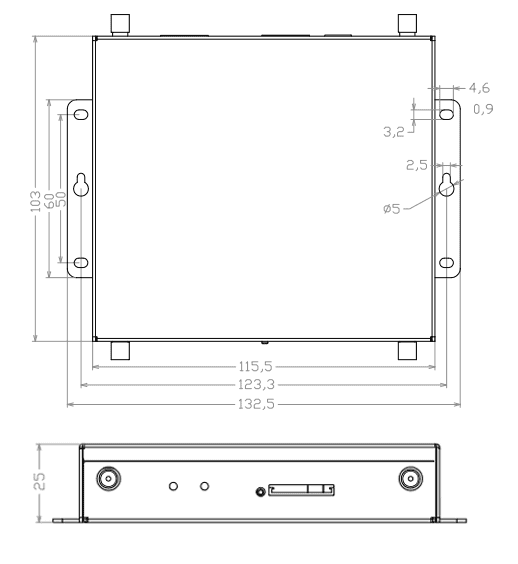 CM520-8CF 單模雙卡工業級路由器尺寸圖
